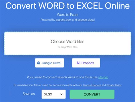 convert excel to word docx online