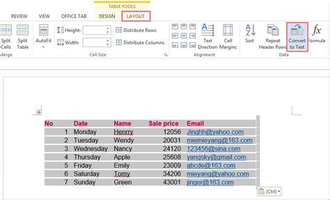 convert excel to word without table