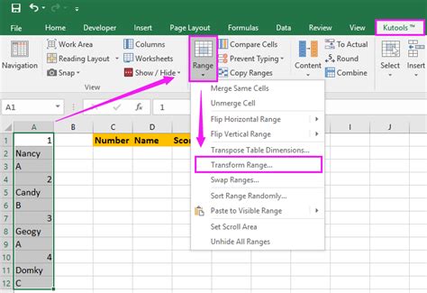 convert list to rows excel