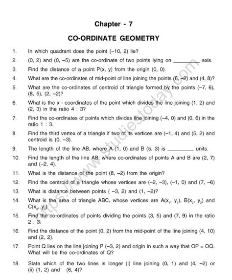 coordinate geometry questions and answers pdf class 10