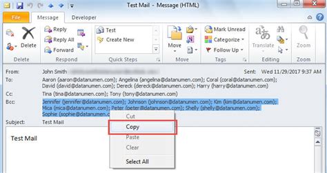 copy and paste bcc list outlook