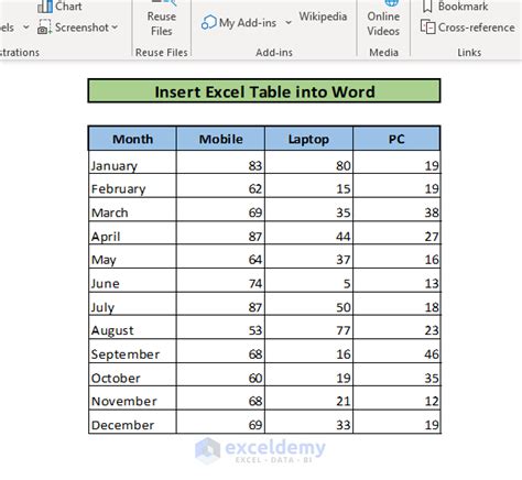 copy excel table to word document