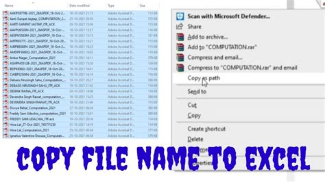 copy list of pdf file names to excel