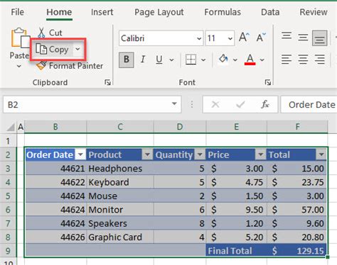 copy paste html table to excel