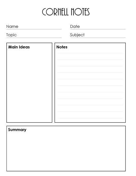 cornell method note taking template word