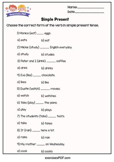 correct form of verb exercises pdf with answers