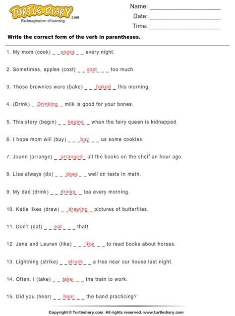 correct form of words examples with answers