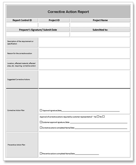Corrective Action Report Form Template