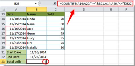count between two values in excel