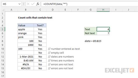 count formula in excel to count cells with text