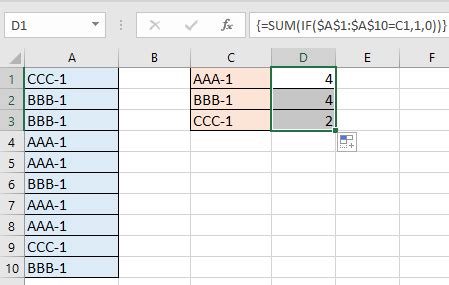 count frequency of text values in excel