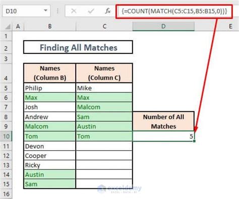 count matching values in excel