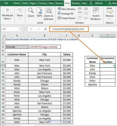 count number of occurrences in excel table