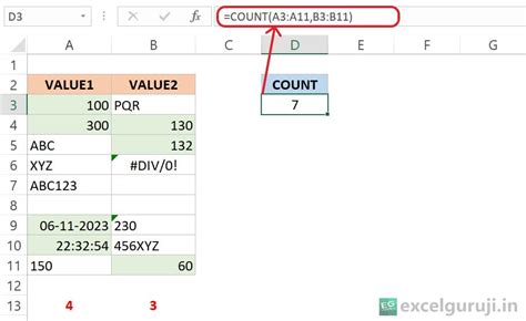 count numeric values in excel formula