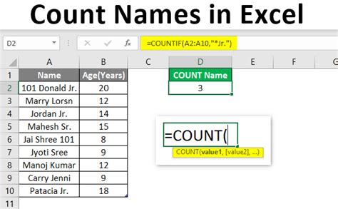count same name in excel formula