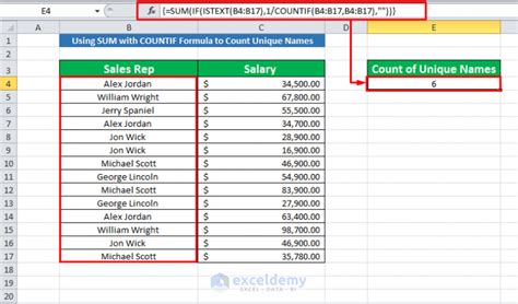 count unique names in excel list