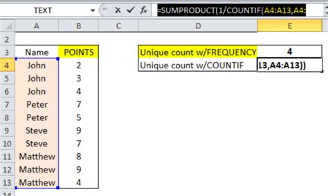 count unique text values in a range excel