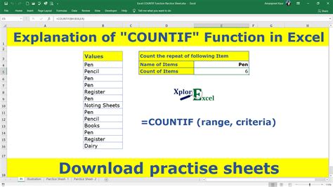 countif formula in excel practice sheet