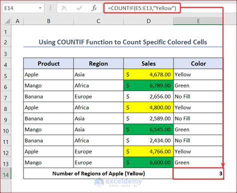 countif function in excel based on cell color