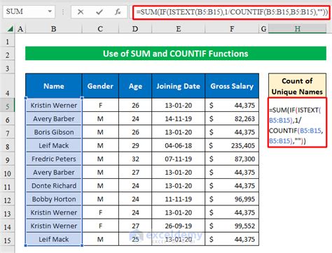 counting unique names in excel with the countif function