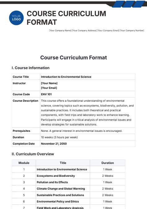 course curriculum format