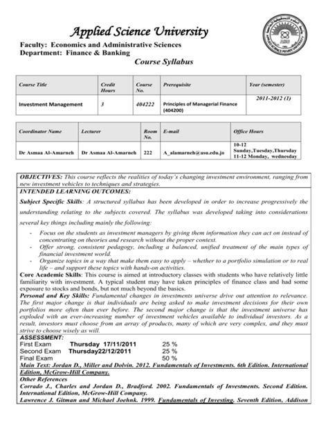 course description template word