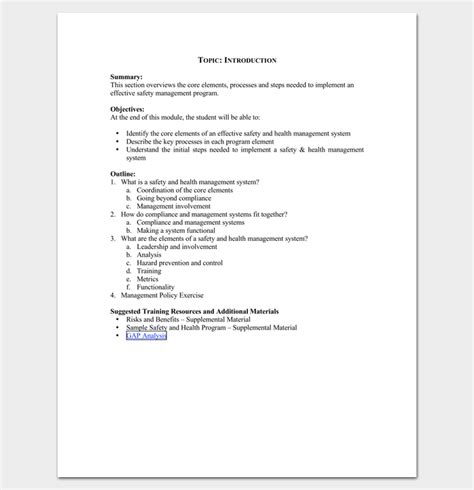 course outline format sample