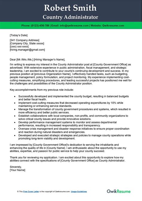 cover letter example for administrator position