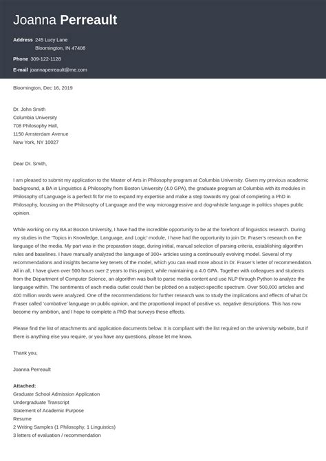 cover letter for master's program sample