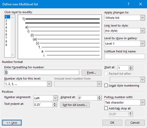 create a new multilevel list in word