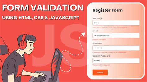 create a registration form in html with javascript validation