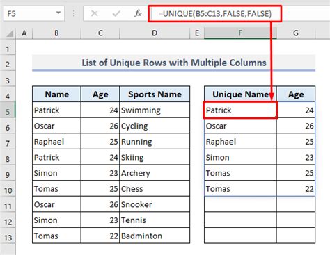 create a unique list in excel based on criteria