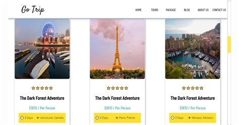 create a web page using html and css tourist places