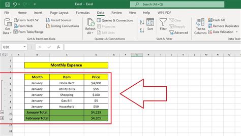 create collapsible list in excel