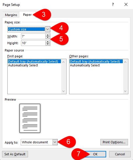 create custom paper size in word