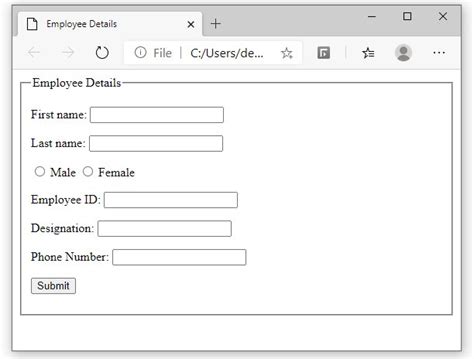 create employee form in html