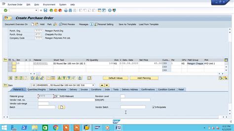 create inbound delivery with reference to po