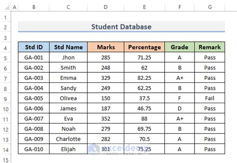 create student database in excel