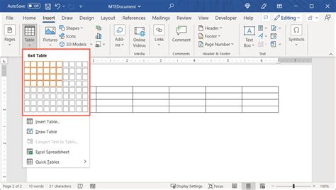 create table in word document using python