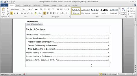 create word document with table of contents