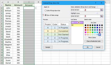 create yes or no drop down list with color in excel
