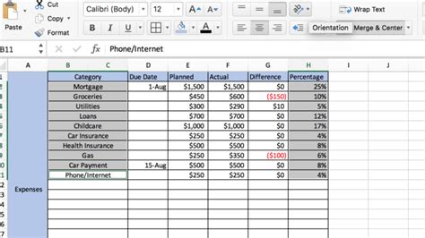 creating a budget spreadsheet in excel