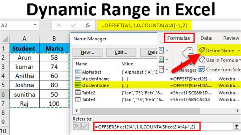 creating a dynamic range in excel formula