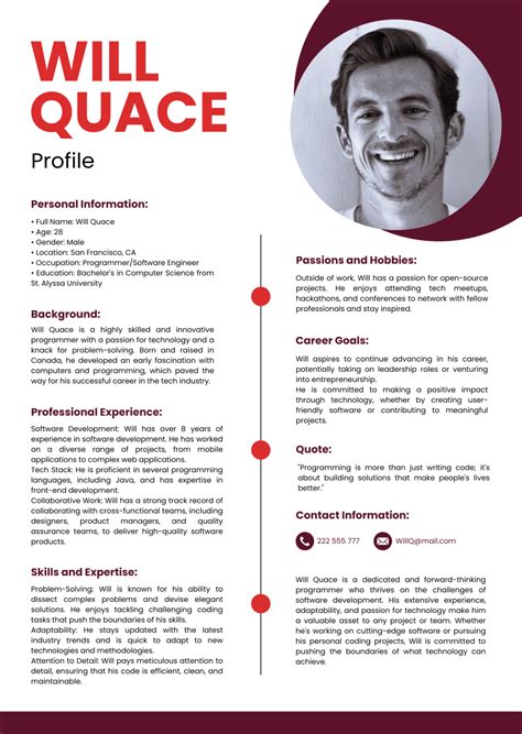 creating a personal profile template