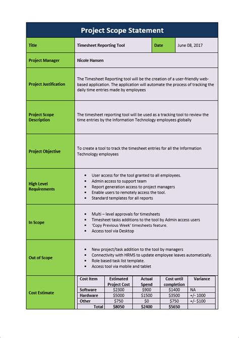 creating a project scope statement