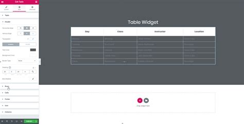 creating a table in elementor