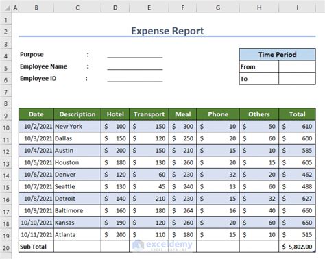 creating an expense report in excel