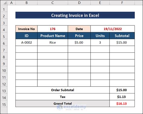 creating invoice in excel