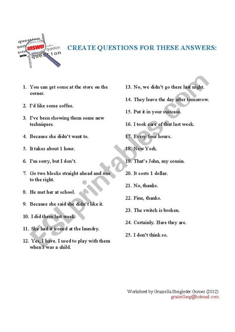 creating questions examples with answers