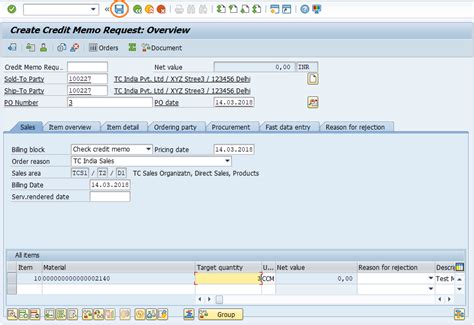 credit memo process in sap sd